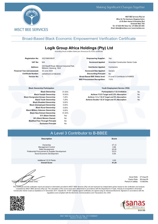 B-BBEE Verification Certificate — Level 3 Contributor